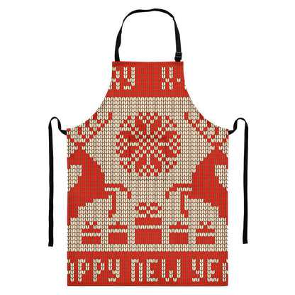 Xmas Deer Knitted Print Bib Apron With Pocket