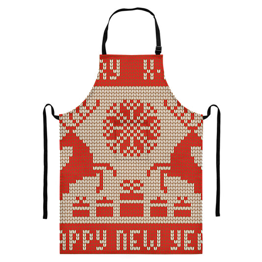 Xmas Deer Knitted Print Bib Apron With Pocket