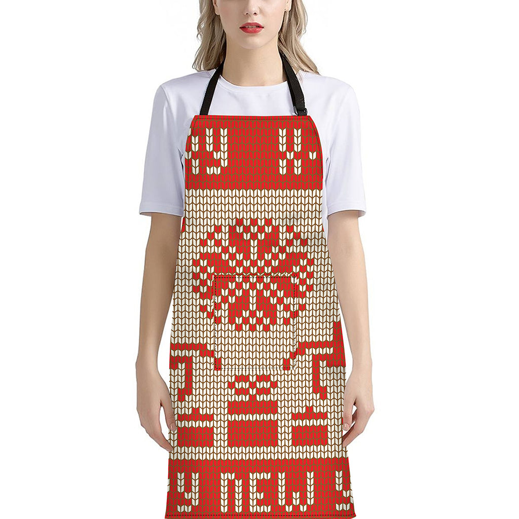 Xmas Deer Knitted Print Bib Apron With Pocket