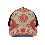 Xmas Deer Knitted Print Black Mesh Trucker Cap