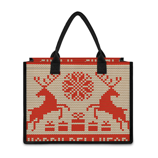 Xmas Deer Knitted Print Canvas Tote Bag