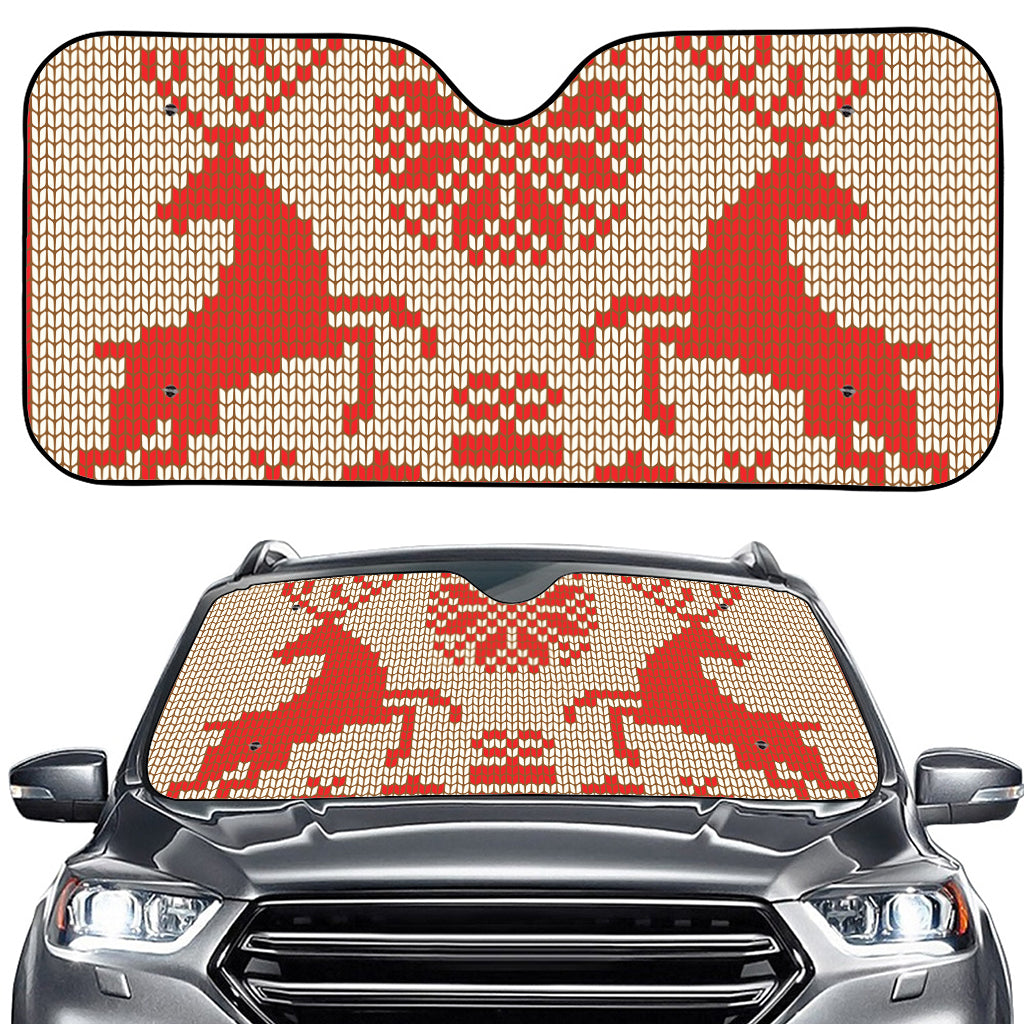 Xmas Deer Knitted Print Car Windshield Sun Shade