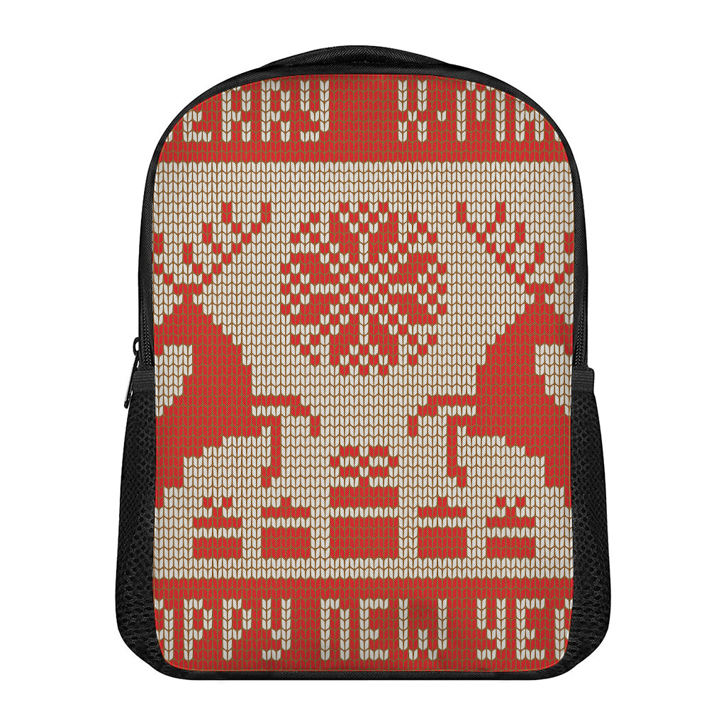 Xmas Deer Knitted Print Casual Backpack
