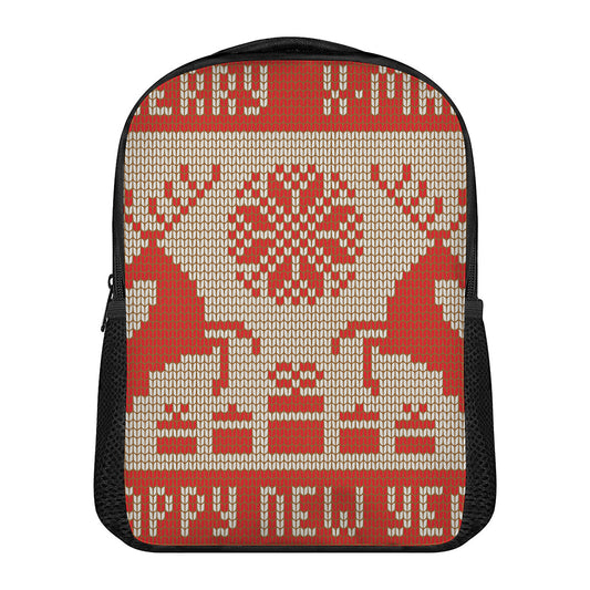 Xmas Deer Knitted Print Casual Backpack