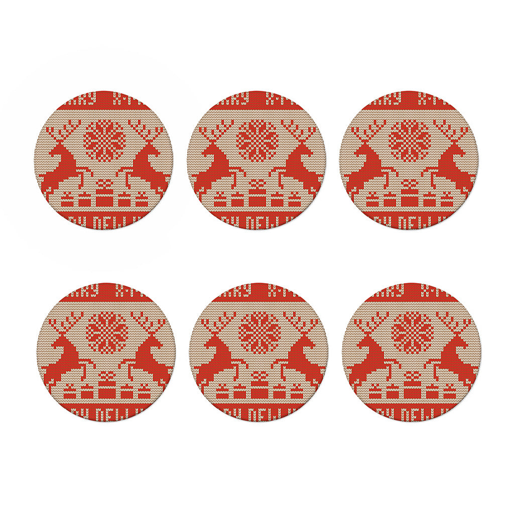 Xmas Deer Knitted Print Coaster Set