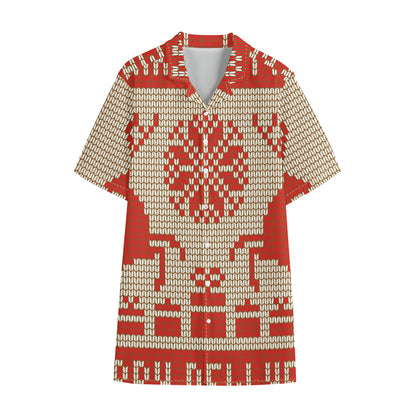 Xmas Deer Knitted Print Cotton Hawaiian Shirt