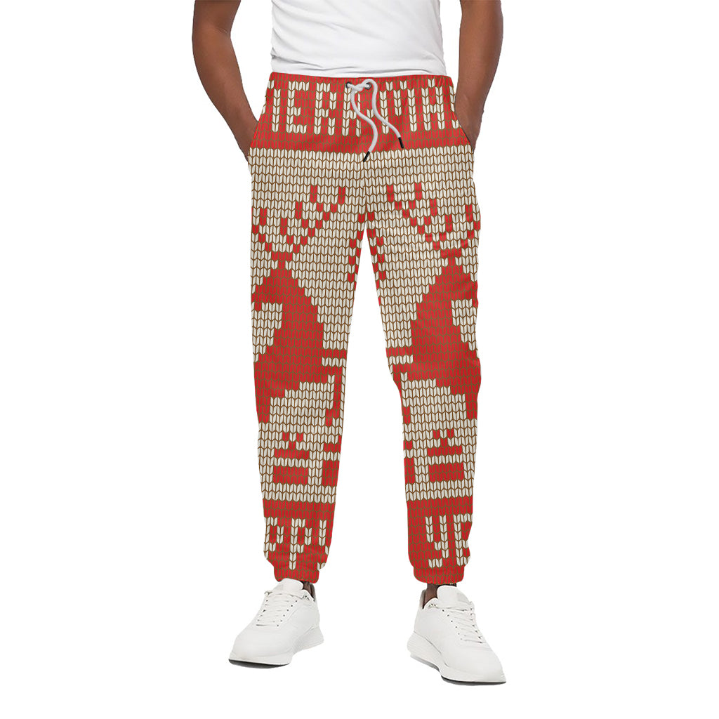 Xmas Deer Knitted Print Cotton Pants
