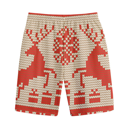 Xmas Deer Knitted Print Cotton Shorts