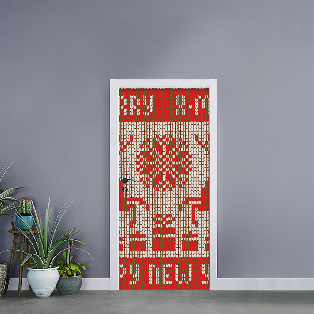 Xmas Deer Knitted Print Door Sticker