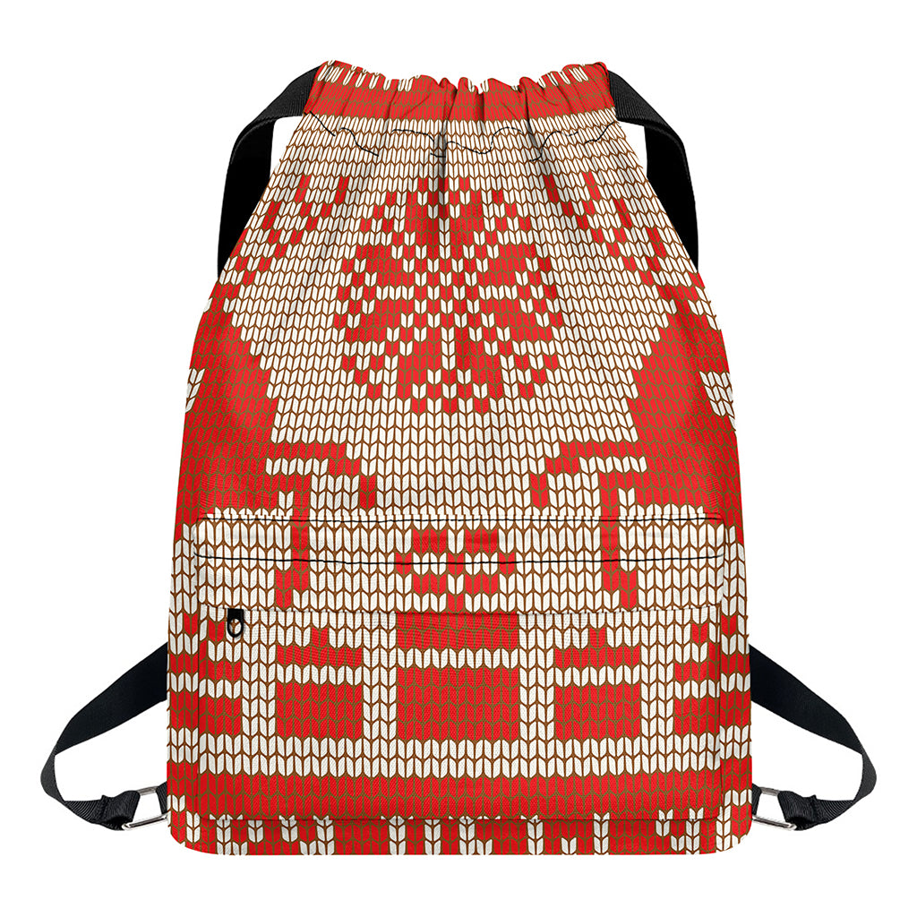 Xmas Deer Knitted Print Drawstring Backpack
