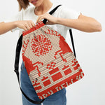 Xmas Deer Knitted Print Drawstring Backpack