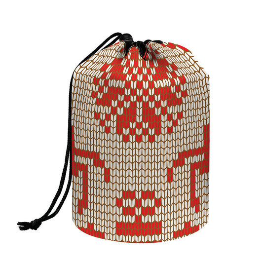 Xmas Deer Knitted Print Drawstring Makeup Bag