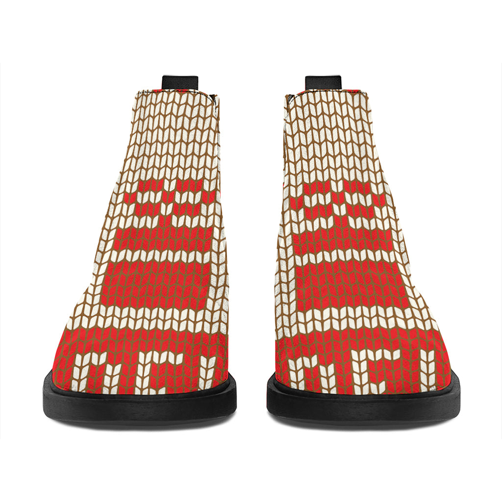 Xmas Deer Knitted Print Flat Ankle Boots