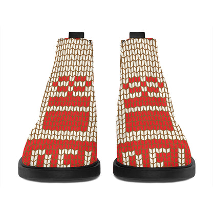 Xmas Deer Knitted Print Flat Ankle Boots