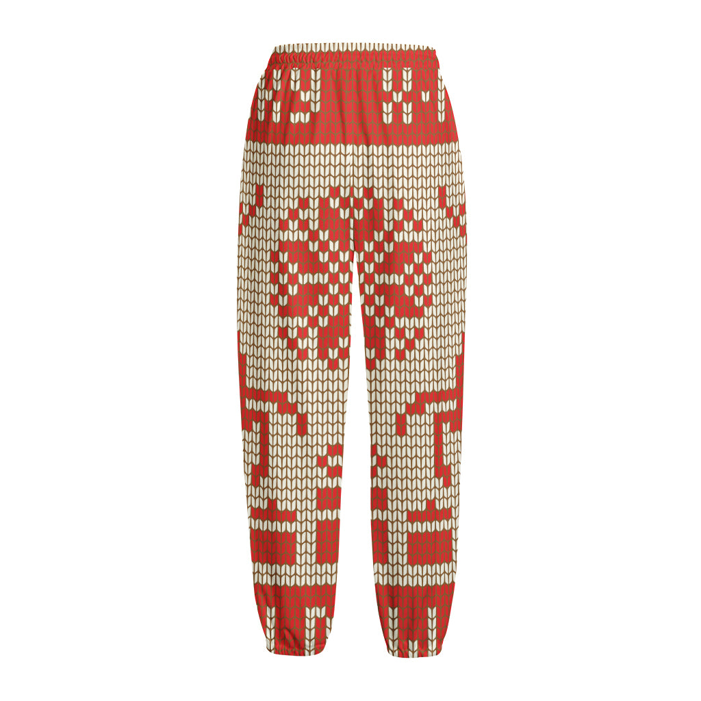 Xmas Deer Knitted Print Fleece Lined Knit Pants