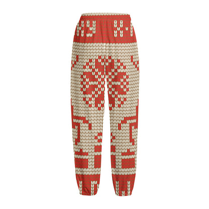 Xmas Deer Knitted Print Fleece Lined Knit Pants