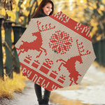 Xmas Deer Knitted Print Foldable Umbrella