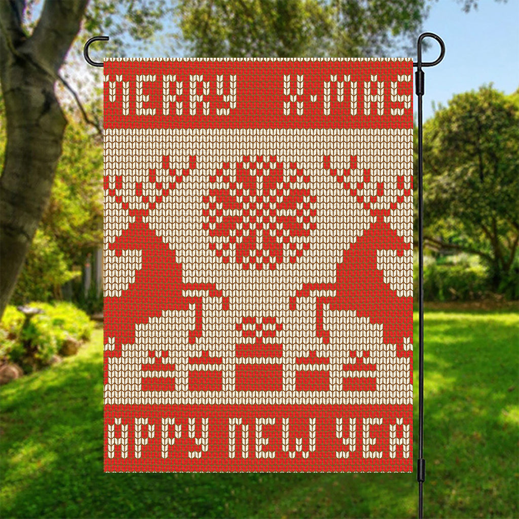 Xmas Deer Knitted Print Garden Flag