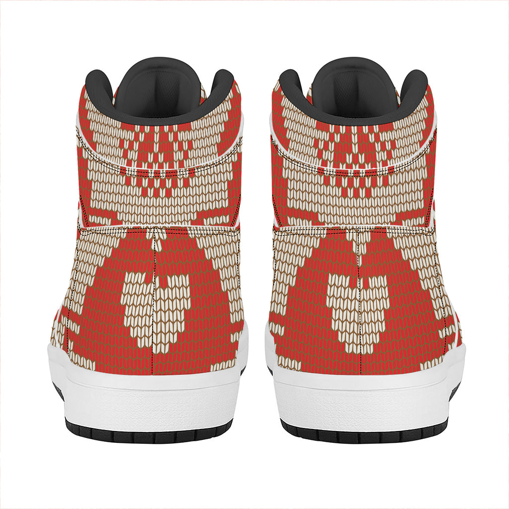 Xmas Deer Knitted Print High Top Leather Sneakers