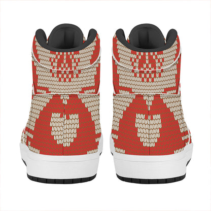 Xmas Deer Knitted Print High Top Leather Sneakers