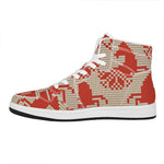 Xmas Deer Knitted Print High Top Leather Sneakers