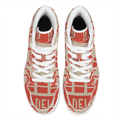 Xmas Deer Knitted Print High Top Leather Sneakers