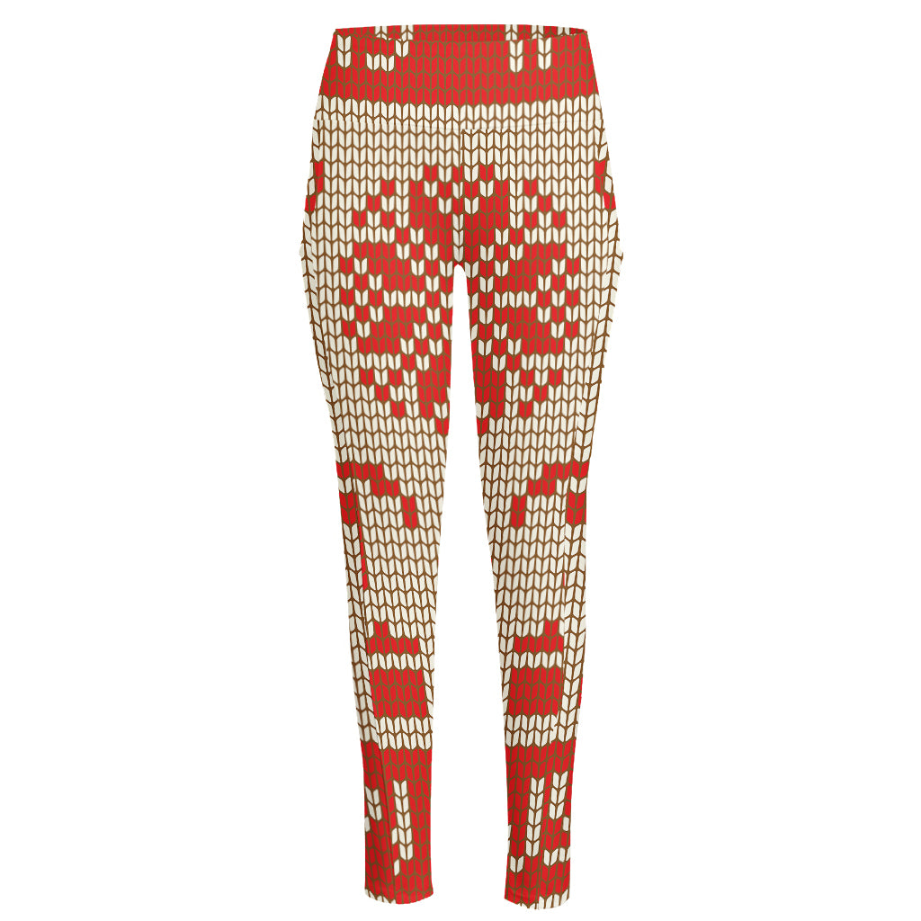 Xmas Deer Knitted Print High-Waisted Pocket Leggings