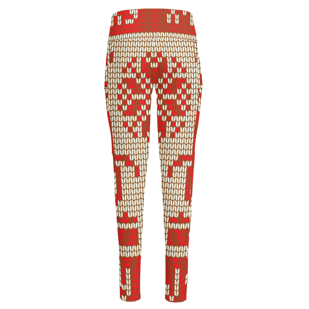 Xmas Deer Knitted Print High-Waisted Pocket Leggings