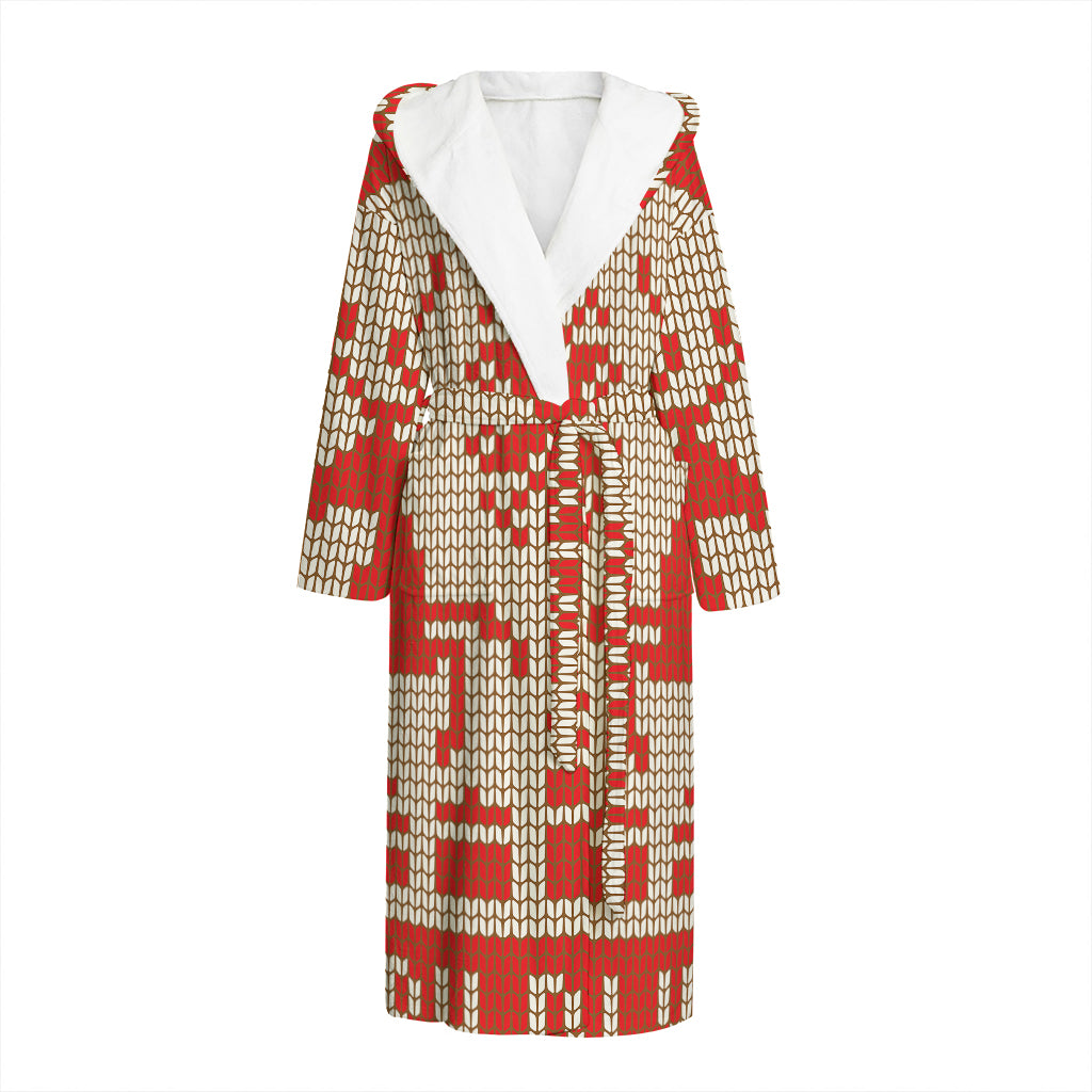 Xmas Deer Knitted Print Hooded Bathrobe