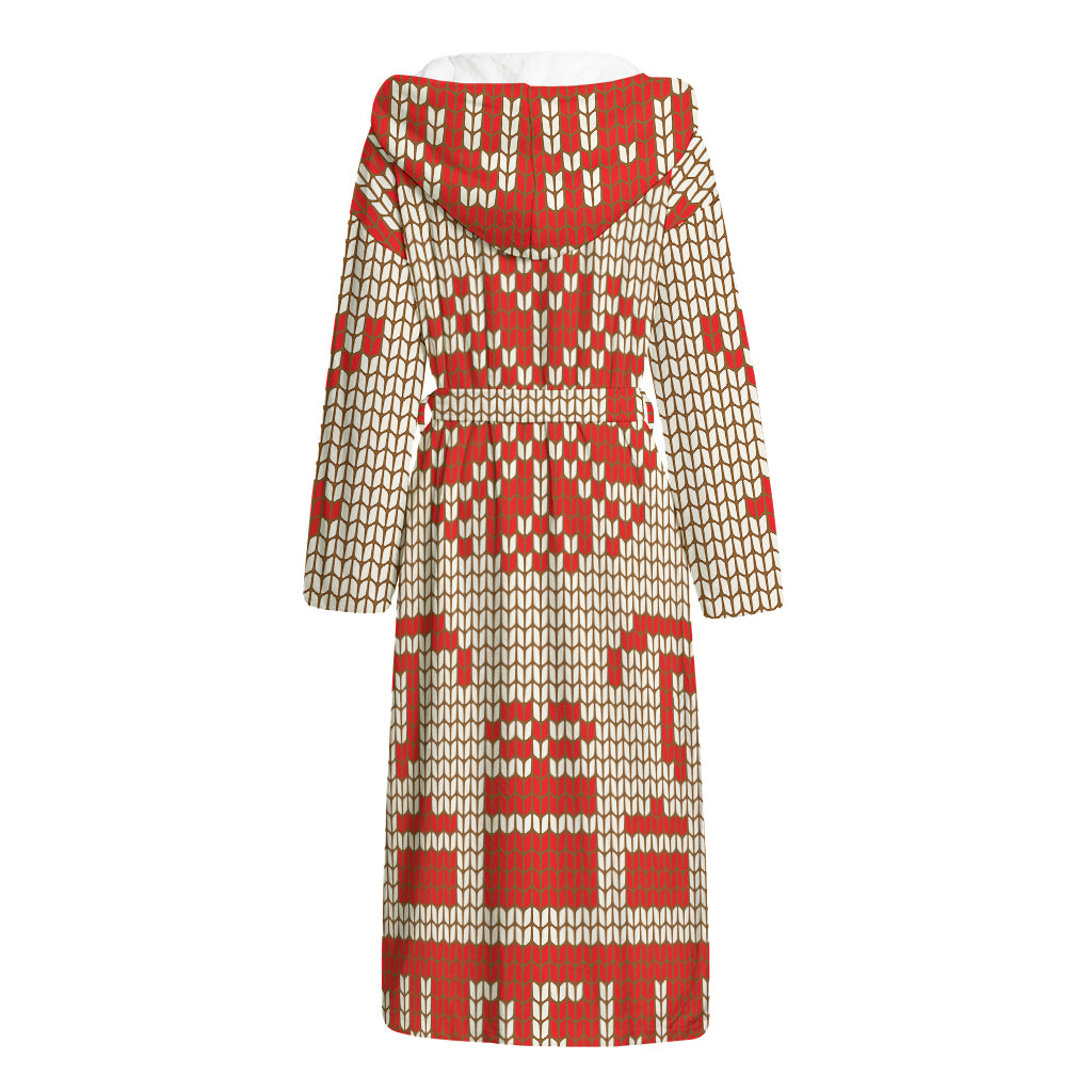 Xmas Deer Knitted Print Hooded Bathrobe