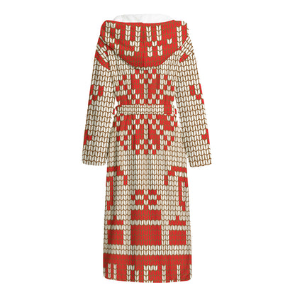 Xmas Deer Knitted Print Hooded Bathrobe