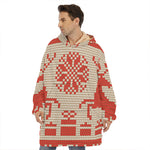 Xmas Deer Knitted Print Hoodie Blanket
