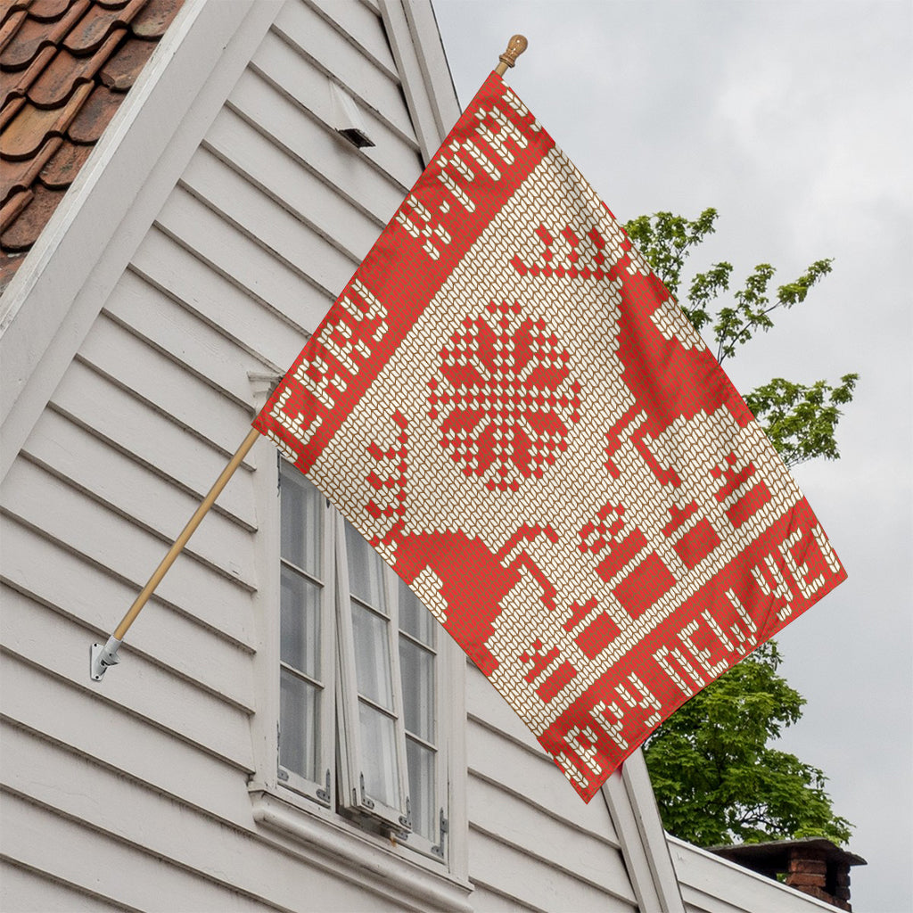 Xmas Deer Knitted Print House Flag
