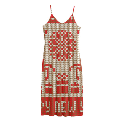 Xmas Deer Knitted Print Jersey Midi Cami Dress