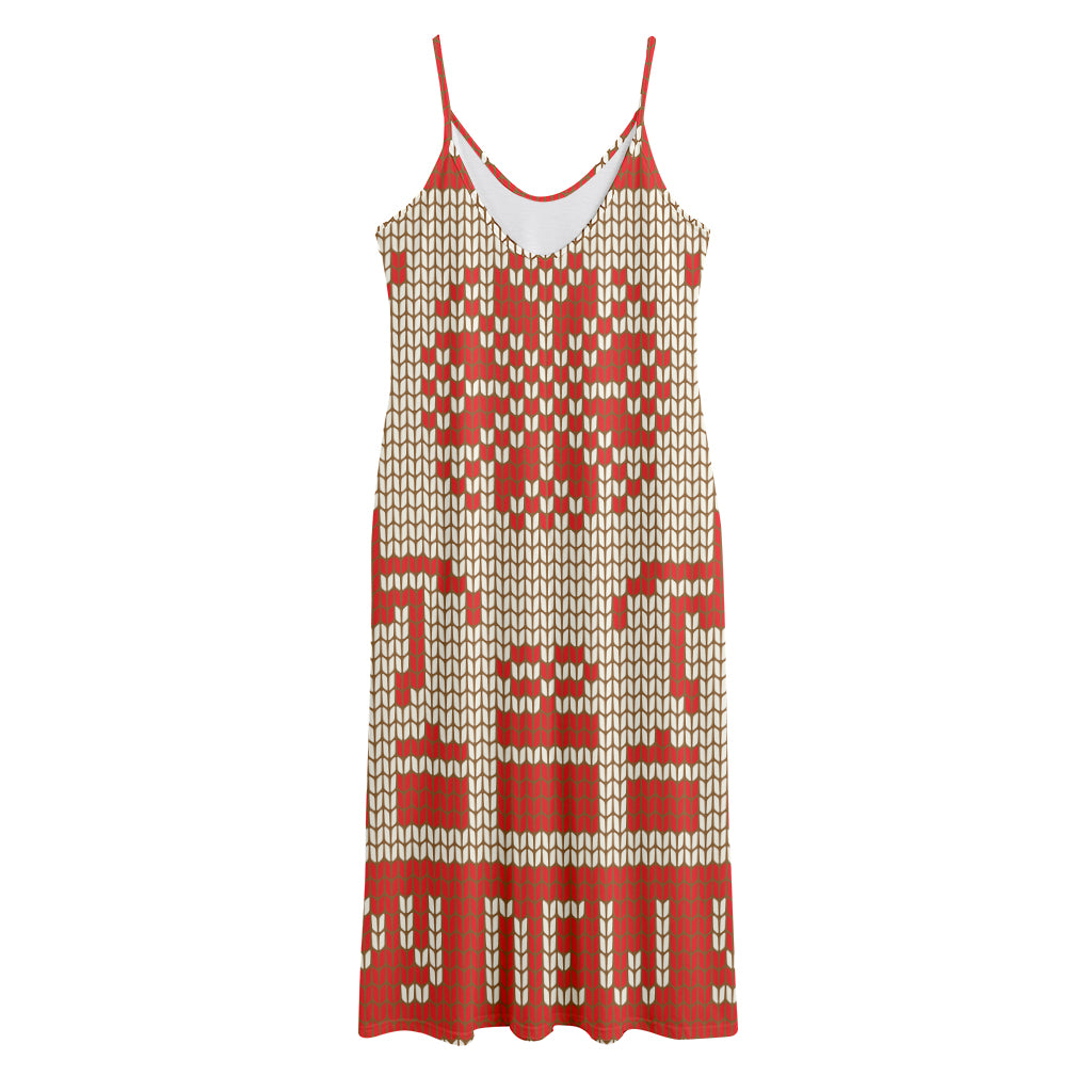Xmas Deer Knitted Print Jersey Midi Cami Dress