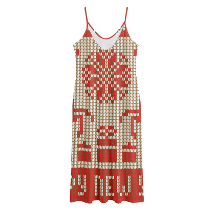 Xmas Deer Knitted Print Jersey Midi Cami Dress