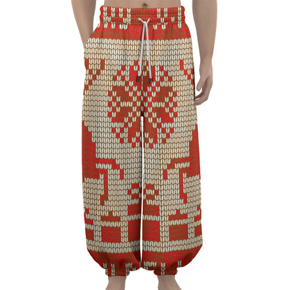 Xmas Deer Knitted Print Lantern Pants