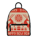 Xmas Deer Knitted Print Leather Backpack