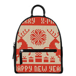 Xmas Deer Knitted Print Leather Backpack