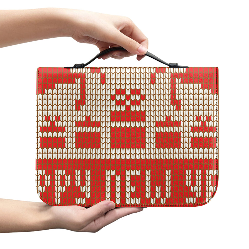 Xmas Deer Knitted Print Leather Bible Cover