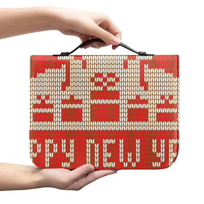 Xmas Deer Knitted Print Leather Bible Cover