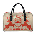 Xmas Deer Knitted Print Leather Duffel Bag