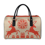 Xmas Deer Knitted Print Leather Duffle Bag