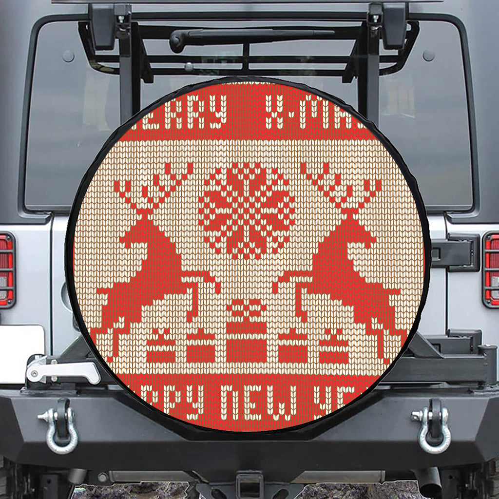 Xmas Deer Knitted Print Leather Spare Tire Cover