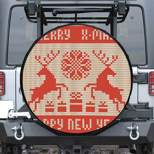 Xmas Deer Knitted Print Leather Spare Tire Cover