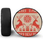 Xmas Deer Knitted Print Leather Spare Tire Cover