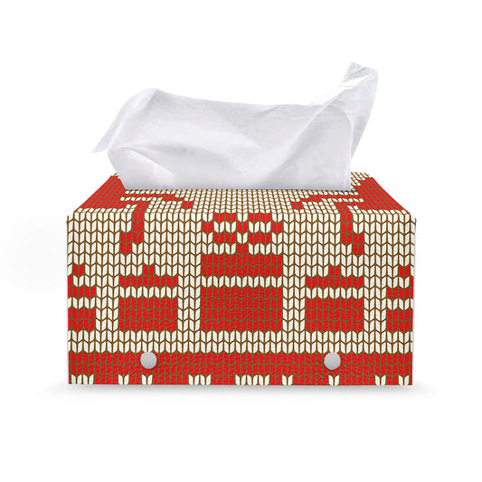 Xmas Deer Knitted Print Leather Tissue Box Cover