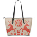 Xmas Deer Knitted Print Leather Tote Bag With Zipper