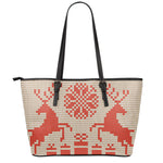 Xmas Deer Knitted Print Leather Tote Bag