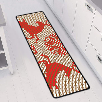 Xmas Deer Knitted Print Long Kitchen Mat